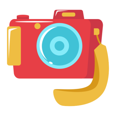 a red camera with a blue lens