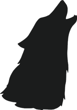 a black and white silhouette of a howling wolf