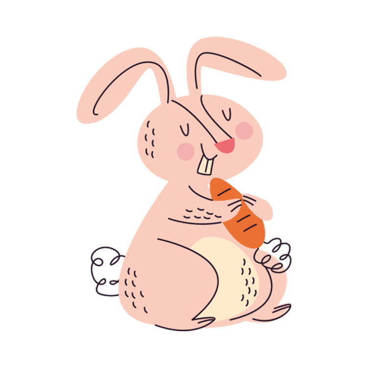 a rabbit with a carrot in its mouth
