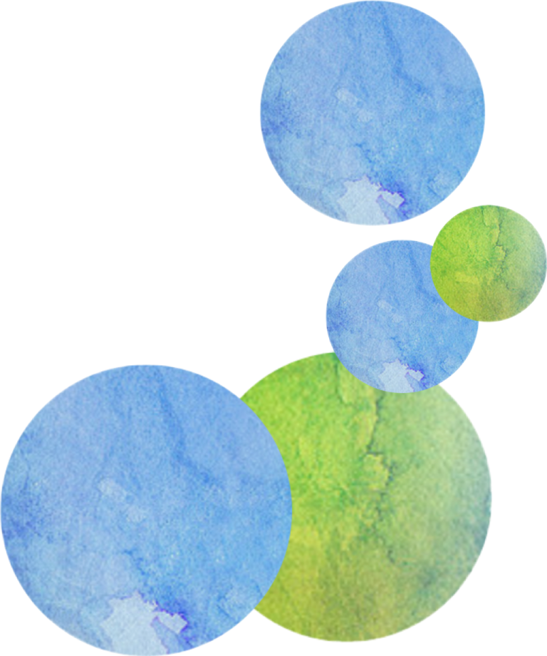 three blue and green circles on a white background