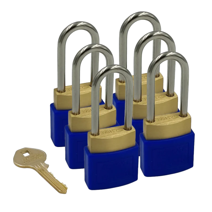 a set of four brass padlocks