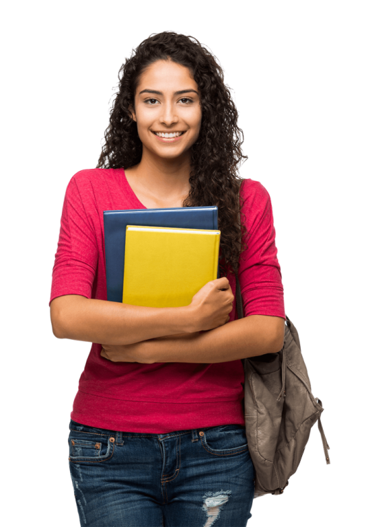a young woman holding a book and smiling