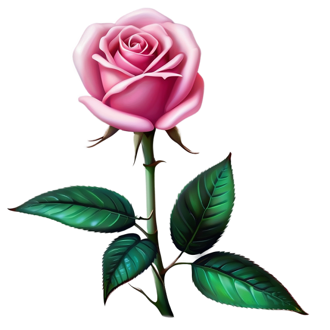 a pink rose with green leaves