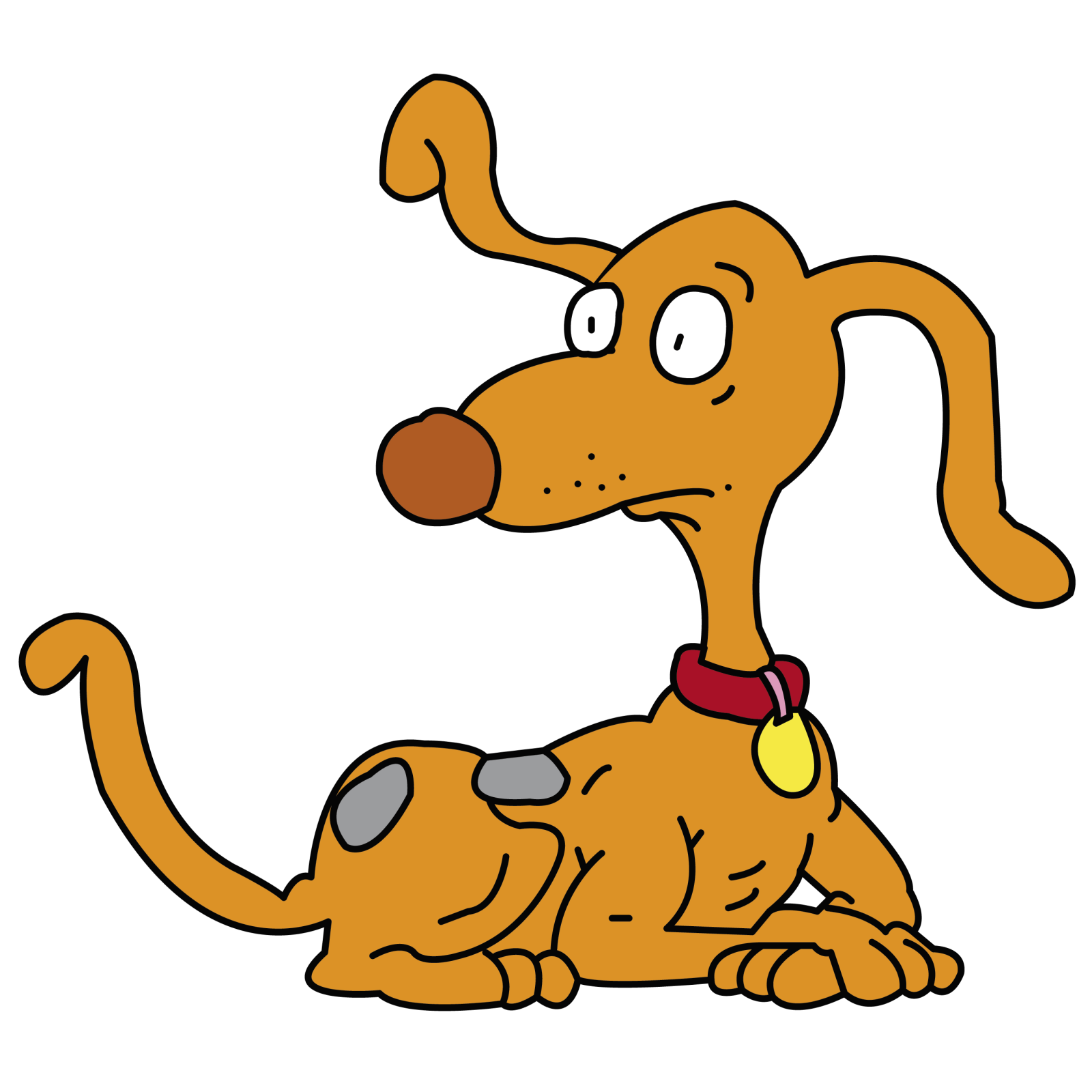 a cartoon dog sitting on the ground