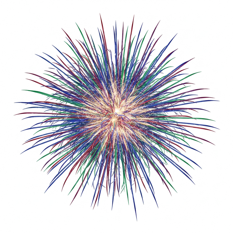 a colorful fireworks on a white background