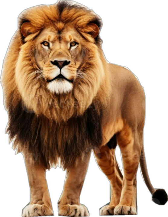 a lion standing in front of a white background