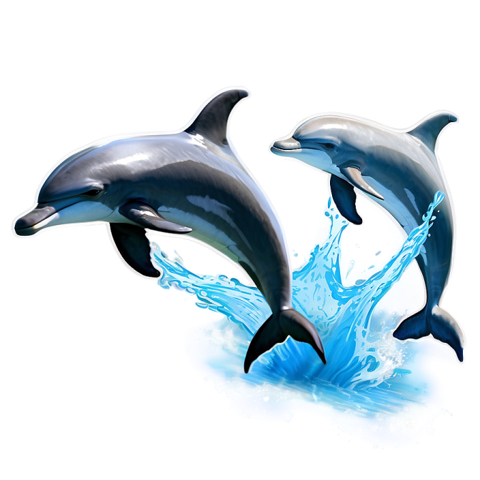 two dolphins jumping out of the water