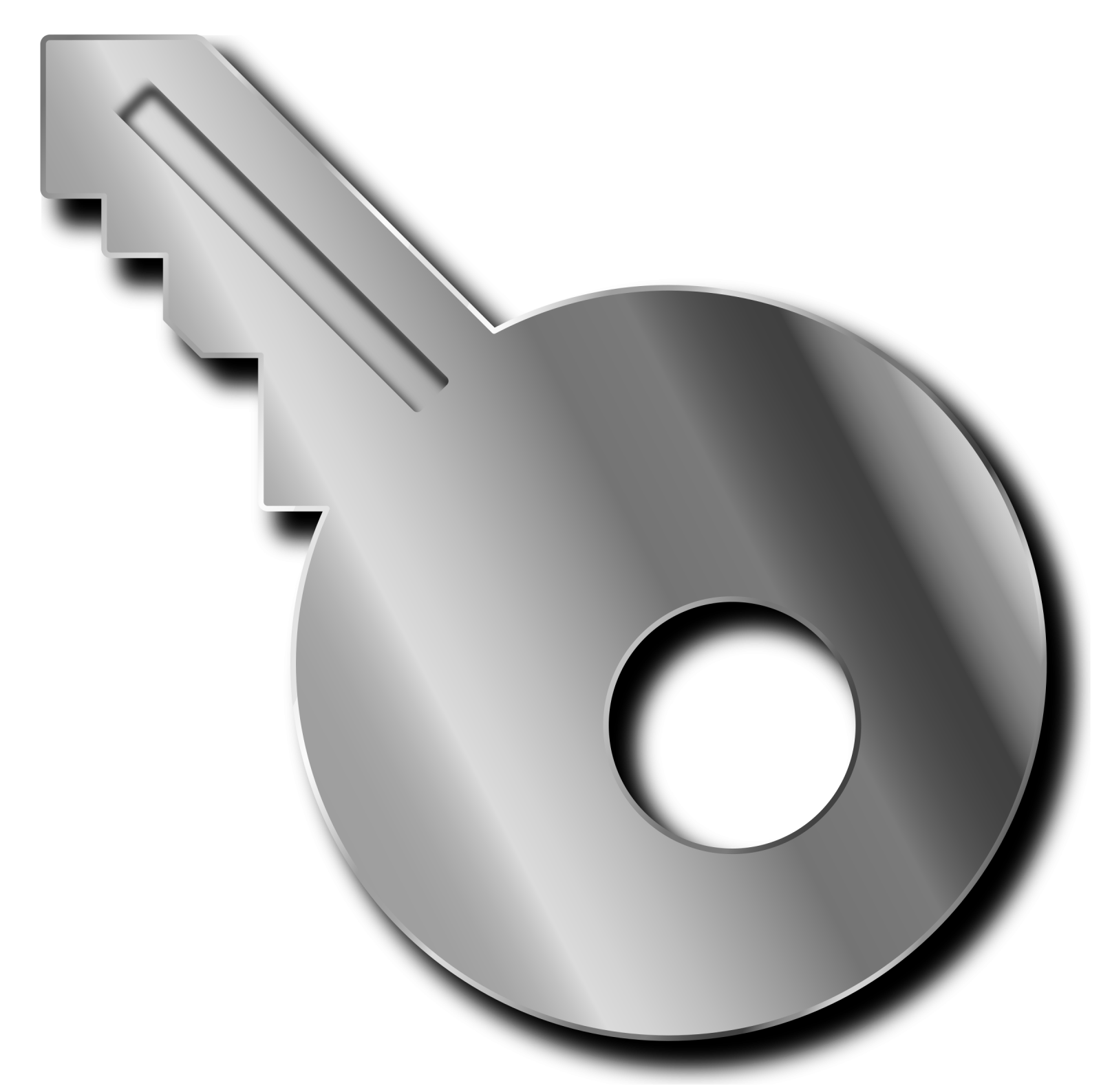 a silver key on a white background