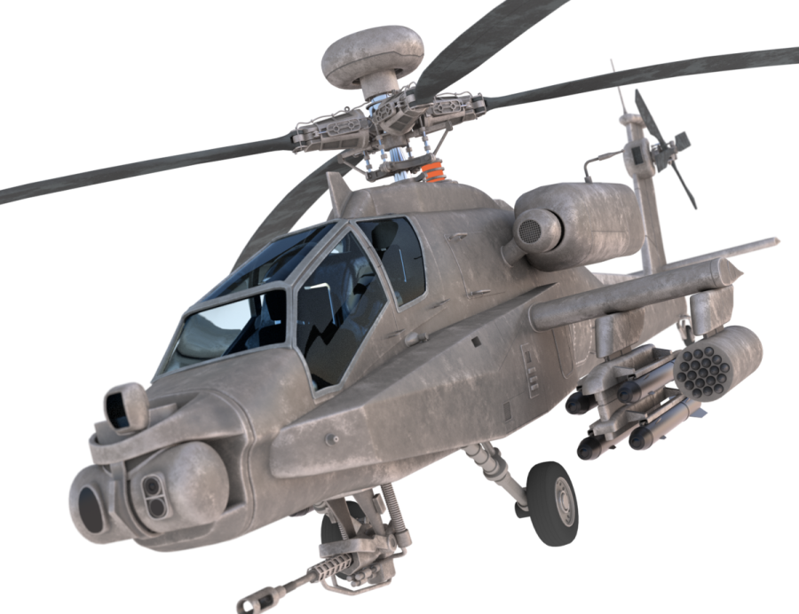 a military helicopter flying through the air