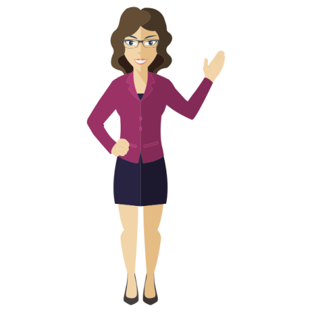 a woman in a purple jacket and black skirt