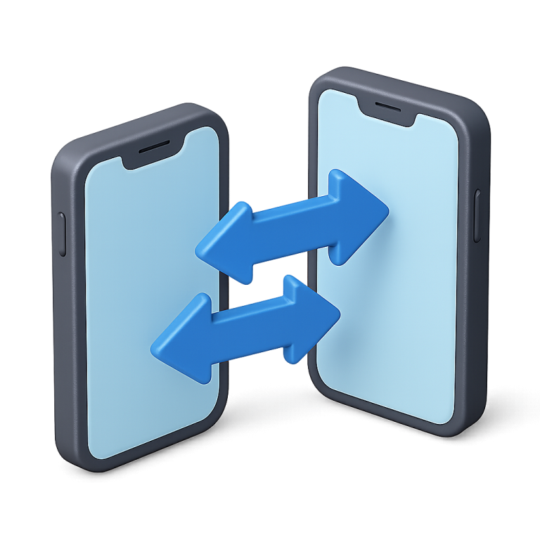 two smartphones with arrows pointing in opposite directions