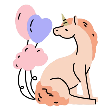 an illustration of a dog with balloons