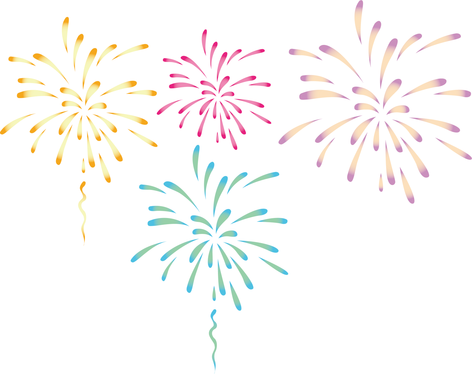 three colorful fireworks on a white background