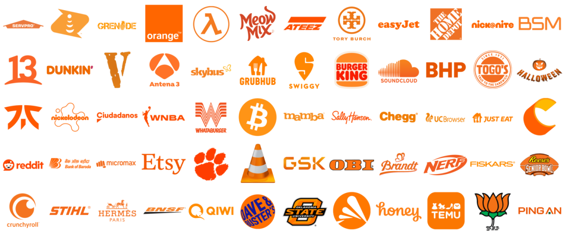 a bunch of orange and white logos