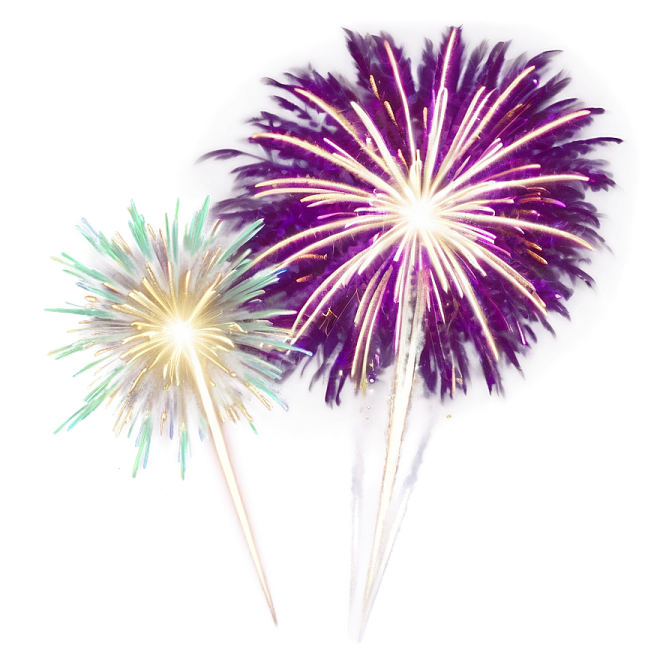 a pair of purple and green fireworks sticks