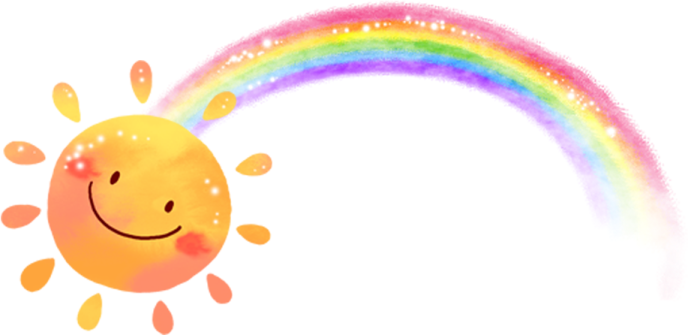 a smiling sun with a rainbow in the background