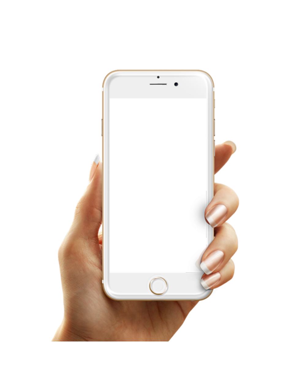 a hand holding an iphone with a blank screen