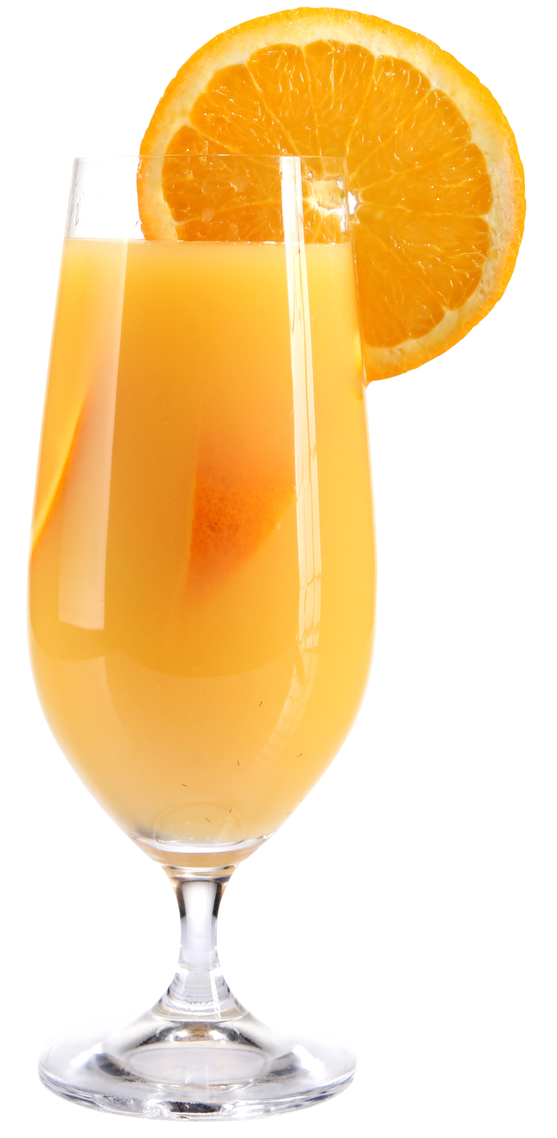 a glass of orange juice with an orange slice