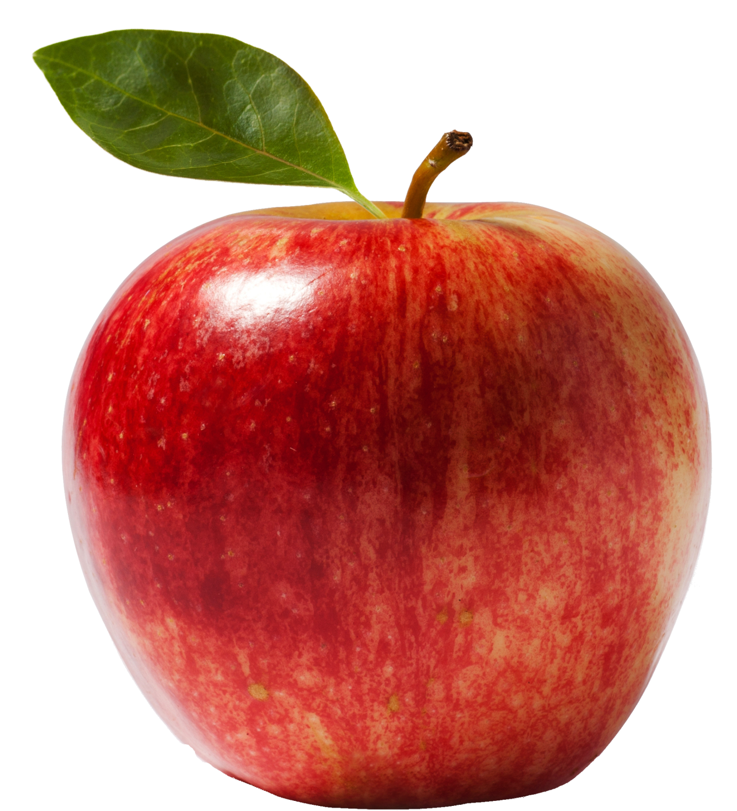 an apple with a leaf on top of it
