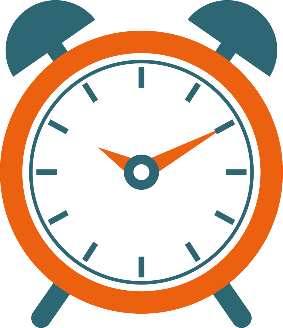 an orange alarm clock with two hands