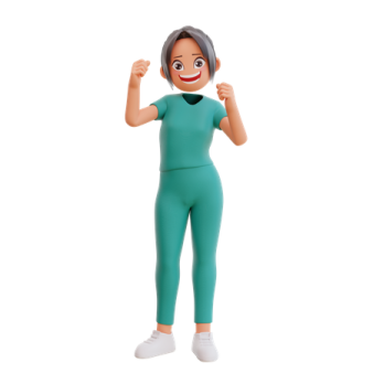 a woman in a green shirt and white shoes