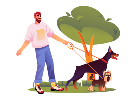a man walking his dog in the park