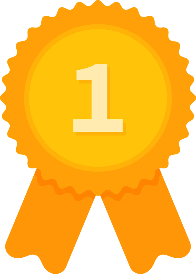 a gold medal with the number one on it