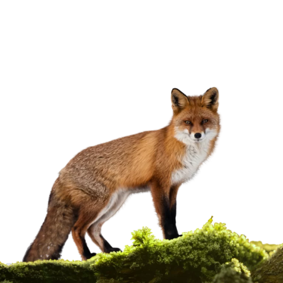 a red fox standing on top of a rock