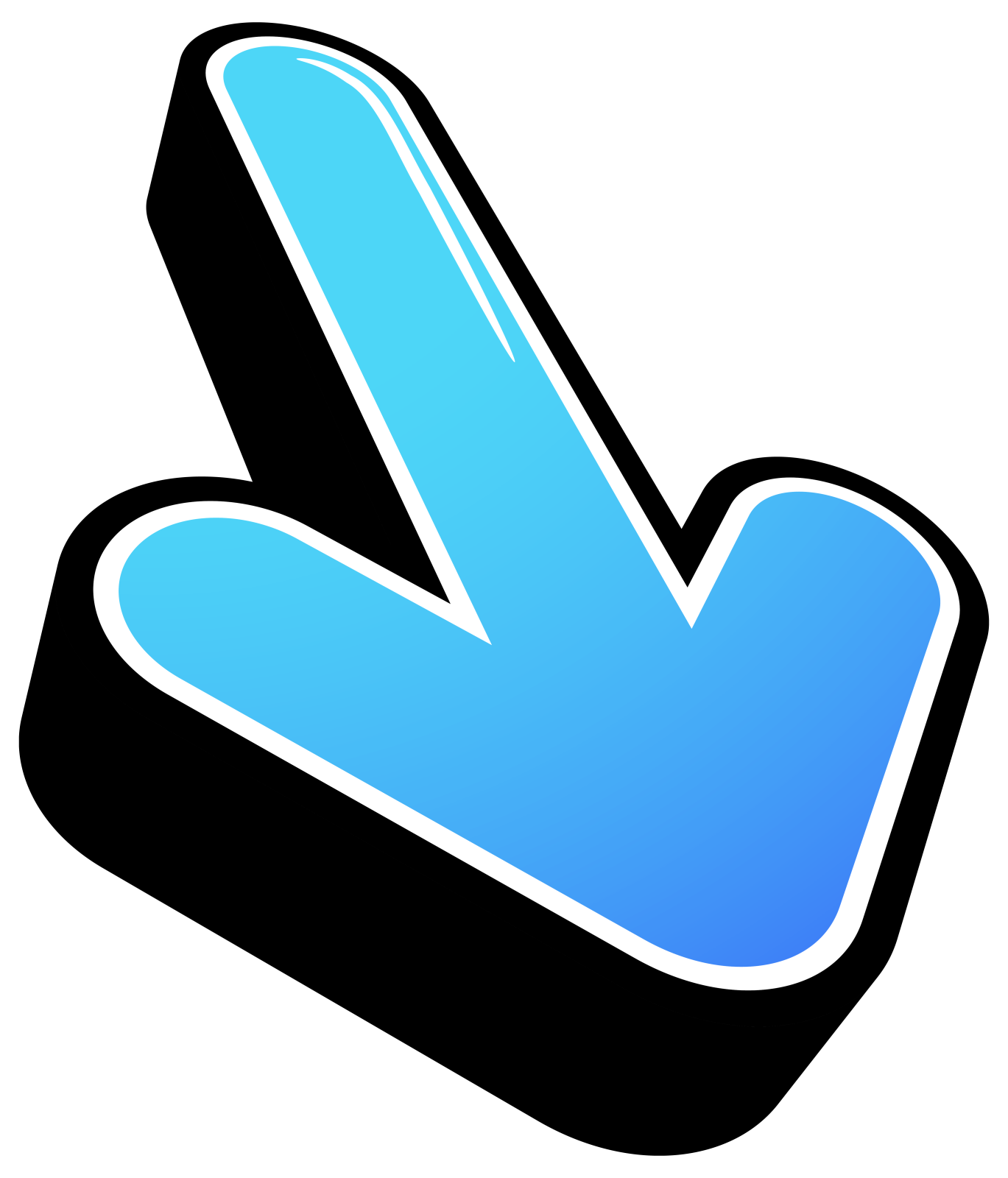 a blue arrow pointing down