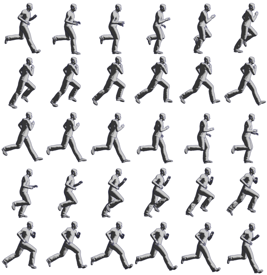 a group of people running across a white surface