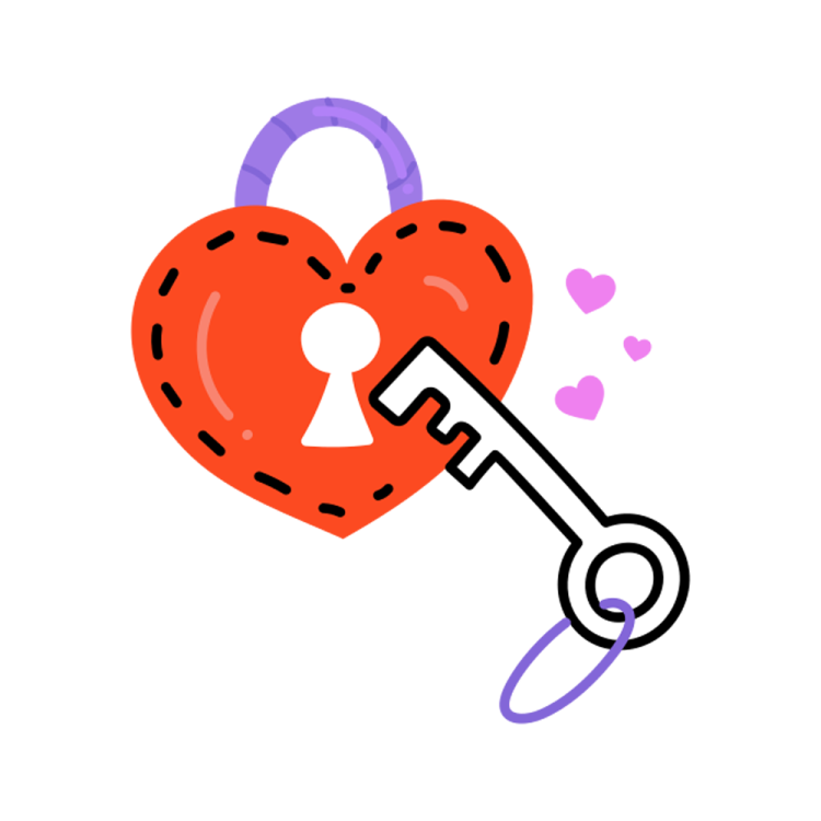 a heart lock with a key in the middle