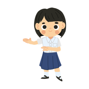 a girl in school uniform pointing at something
