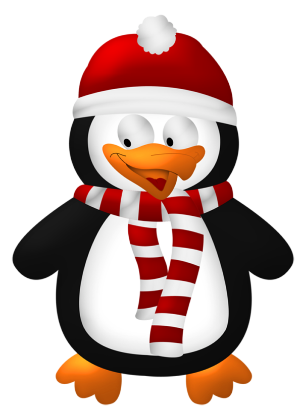 a penguin wearing a santa hat and scarf