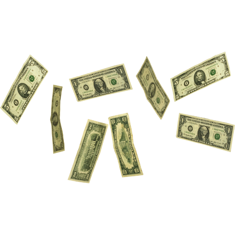 a pile of money falling into the air