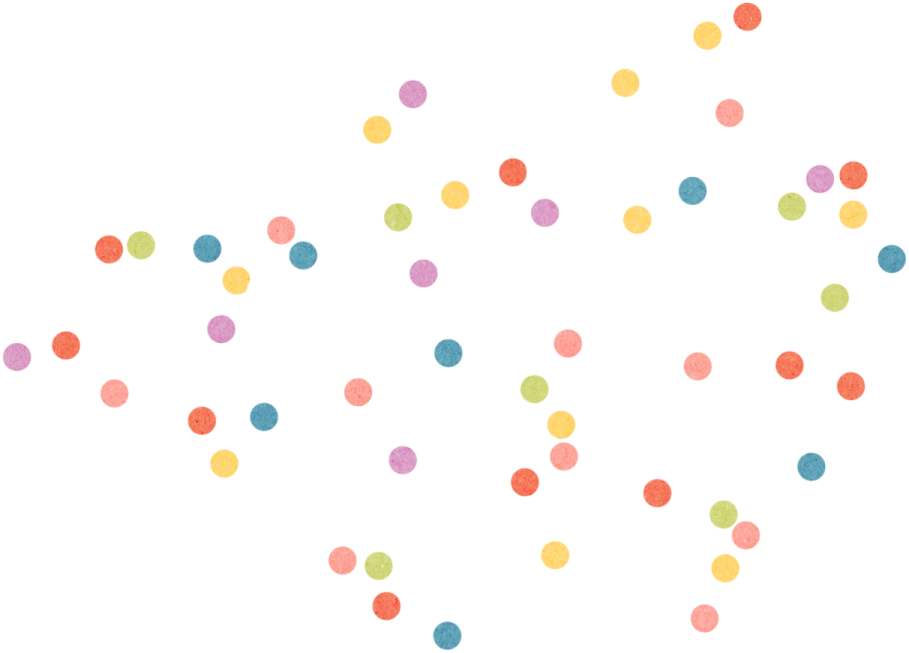 a white background with colorful polka dots