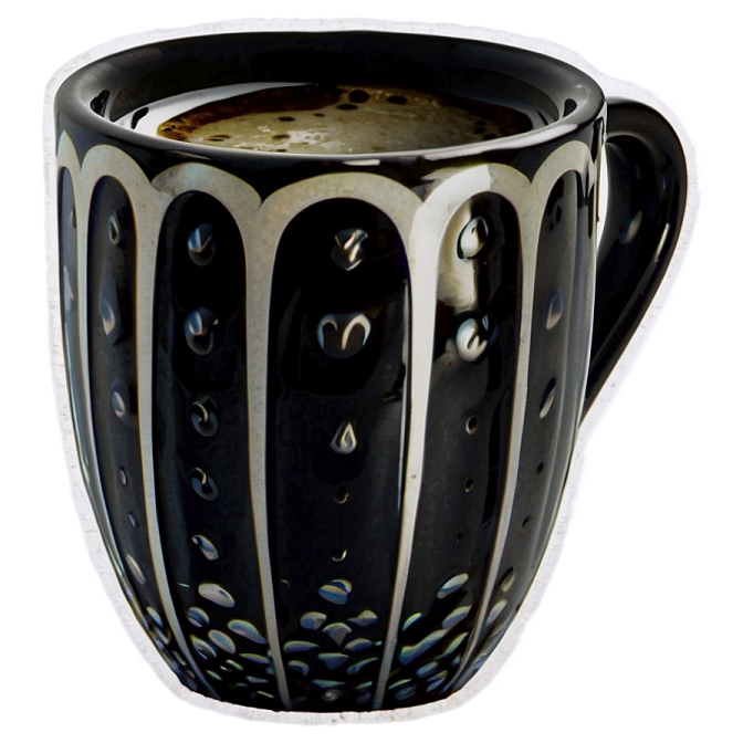 a black and white mug sitting on a white surface