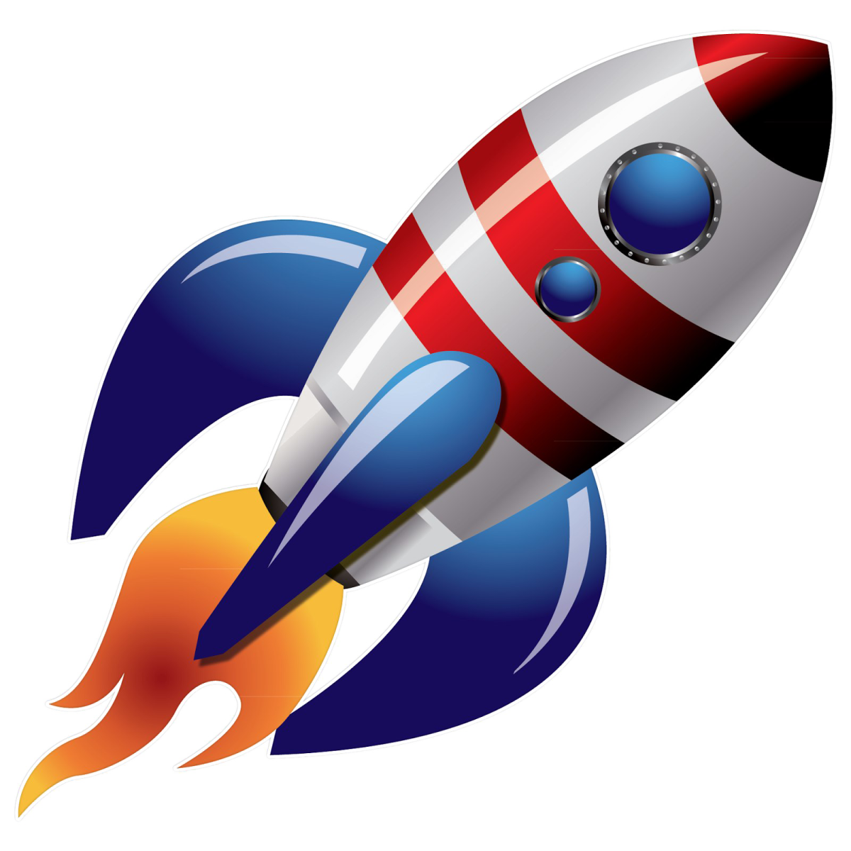 an illustration of a rocket with a flag on it