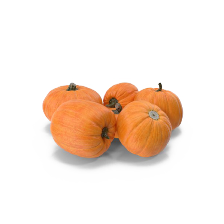three small pumpkins on a white background