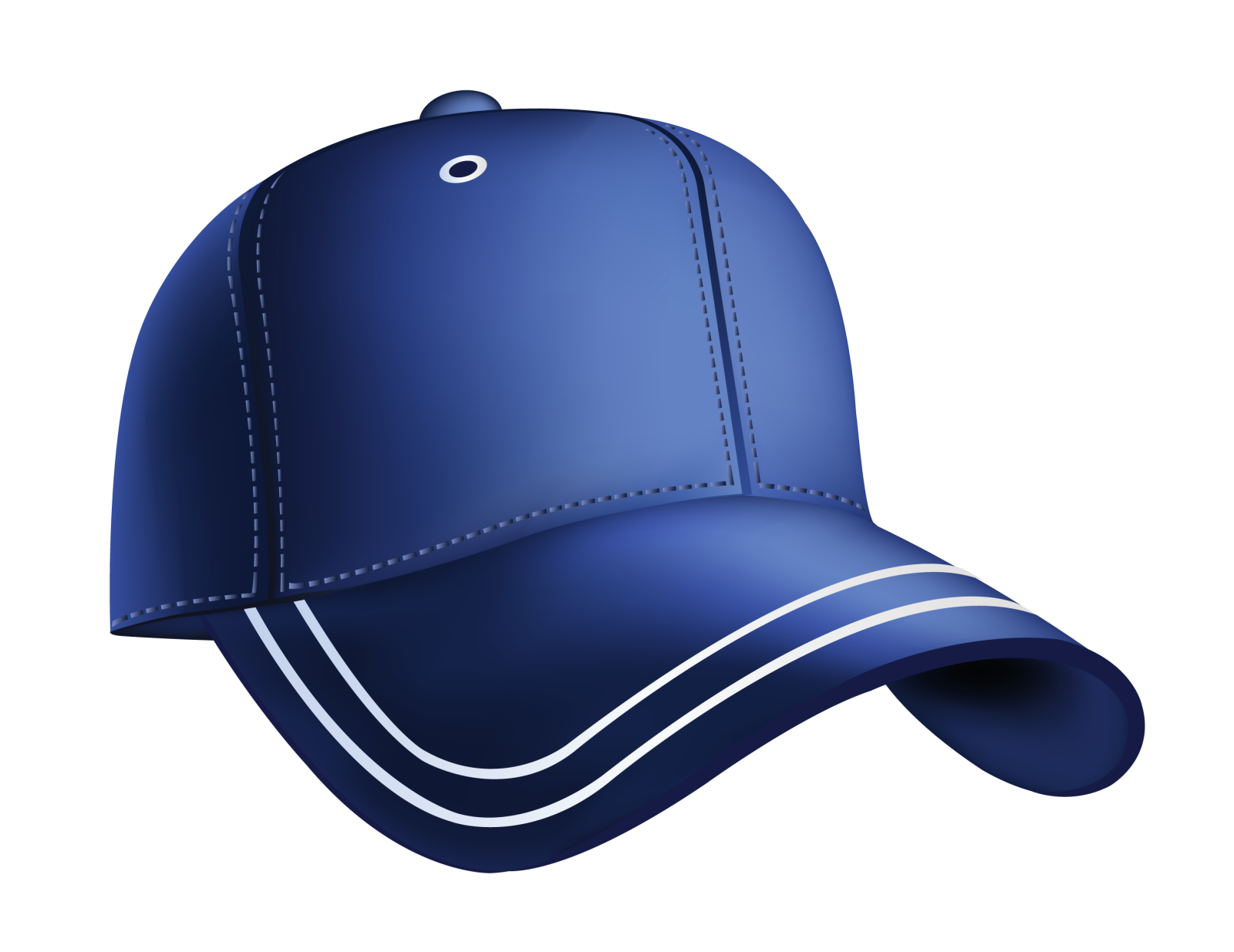 a blue baseball cap with white stitching