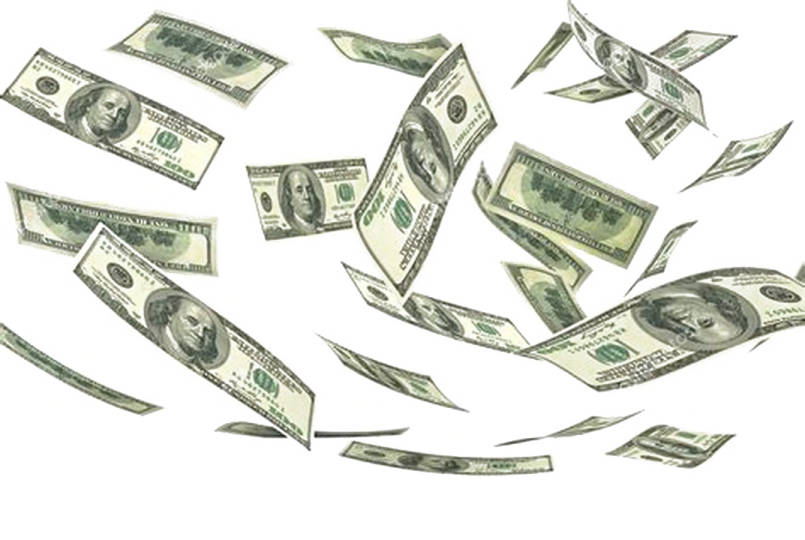 a pile of money falling from the sky
