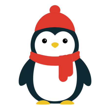 a penguin wearing a red hat and scarf