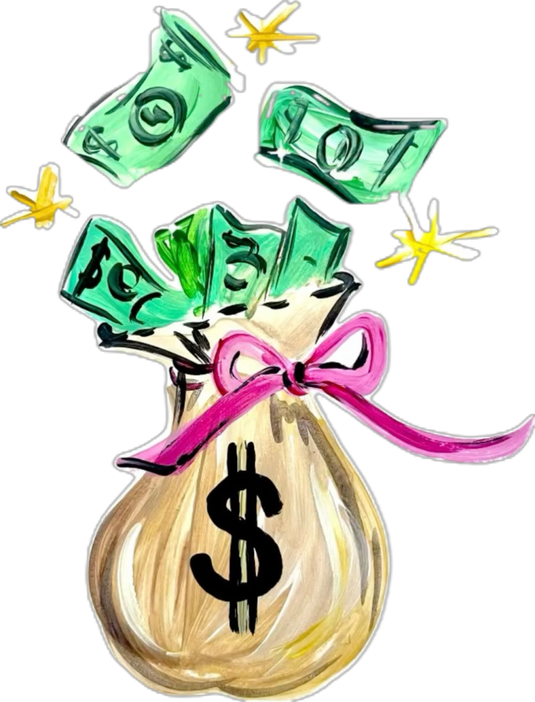 a drawing of money in a bag