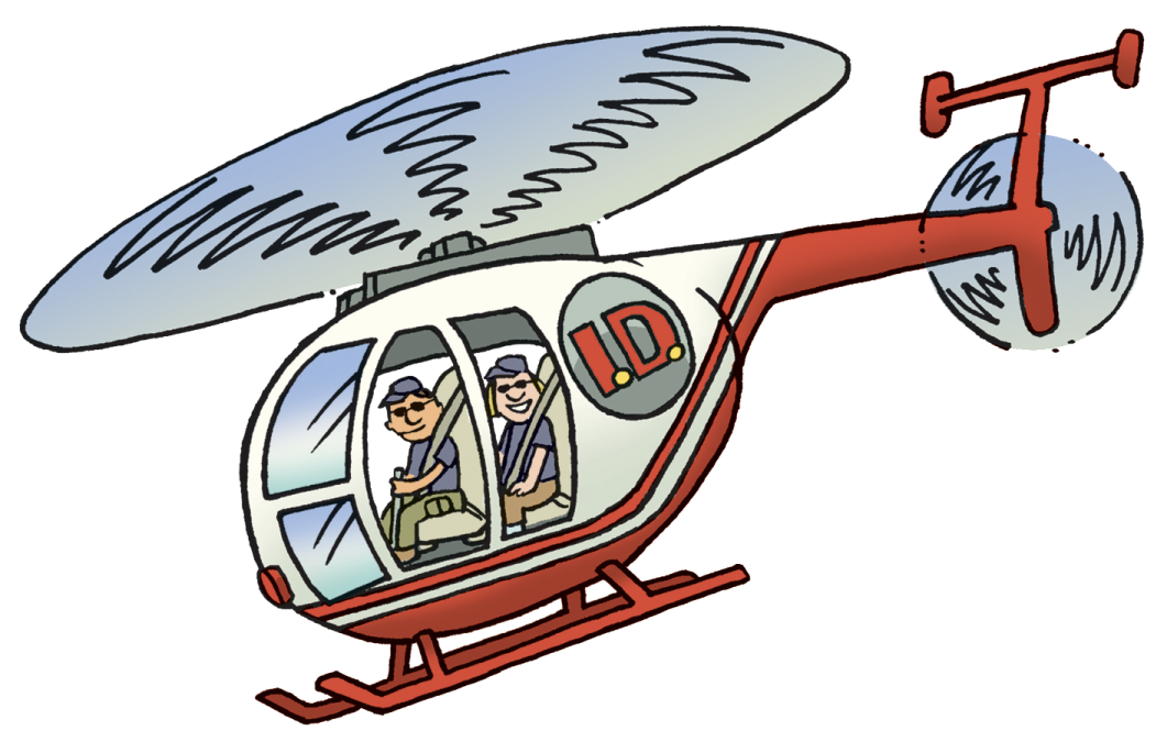 a helicopter with a man inside it