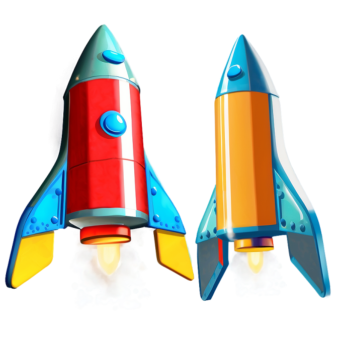 two colorful rockets on a white background