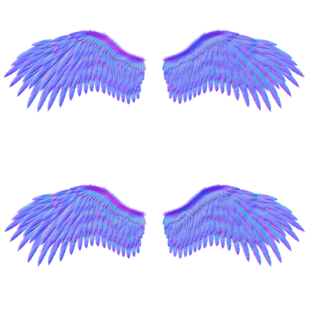 three blue wings on a white background