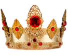 a gold crown with red stones on it