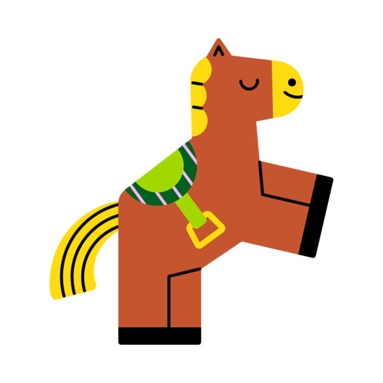 a cartoon horse with a scarf around its neck