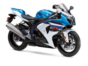 a blue and white motorcycle on a white background