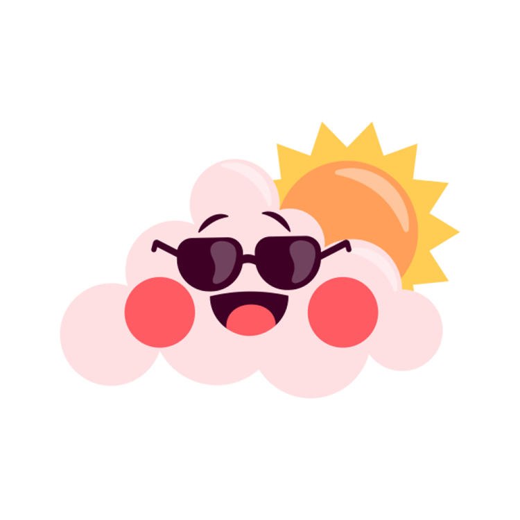 a cloud with sunglasses and sun on it