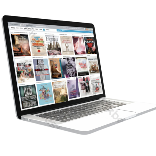 a laptop with a magazine on the screen